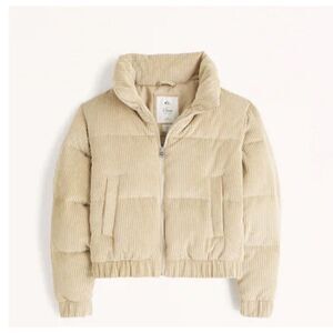 ABERCROMBIE & FITCH Puffer Jacket Women XL Ultra Mini NEW Tan Corduroy Cropped